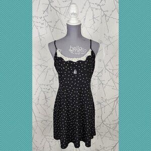 Linea Donatella Black Polkadot Lace Trim Strappy Keyhole Dress